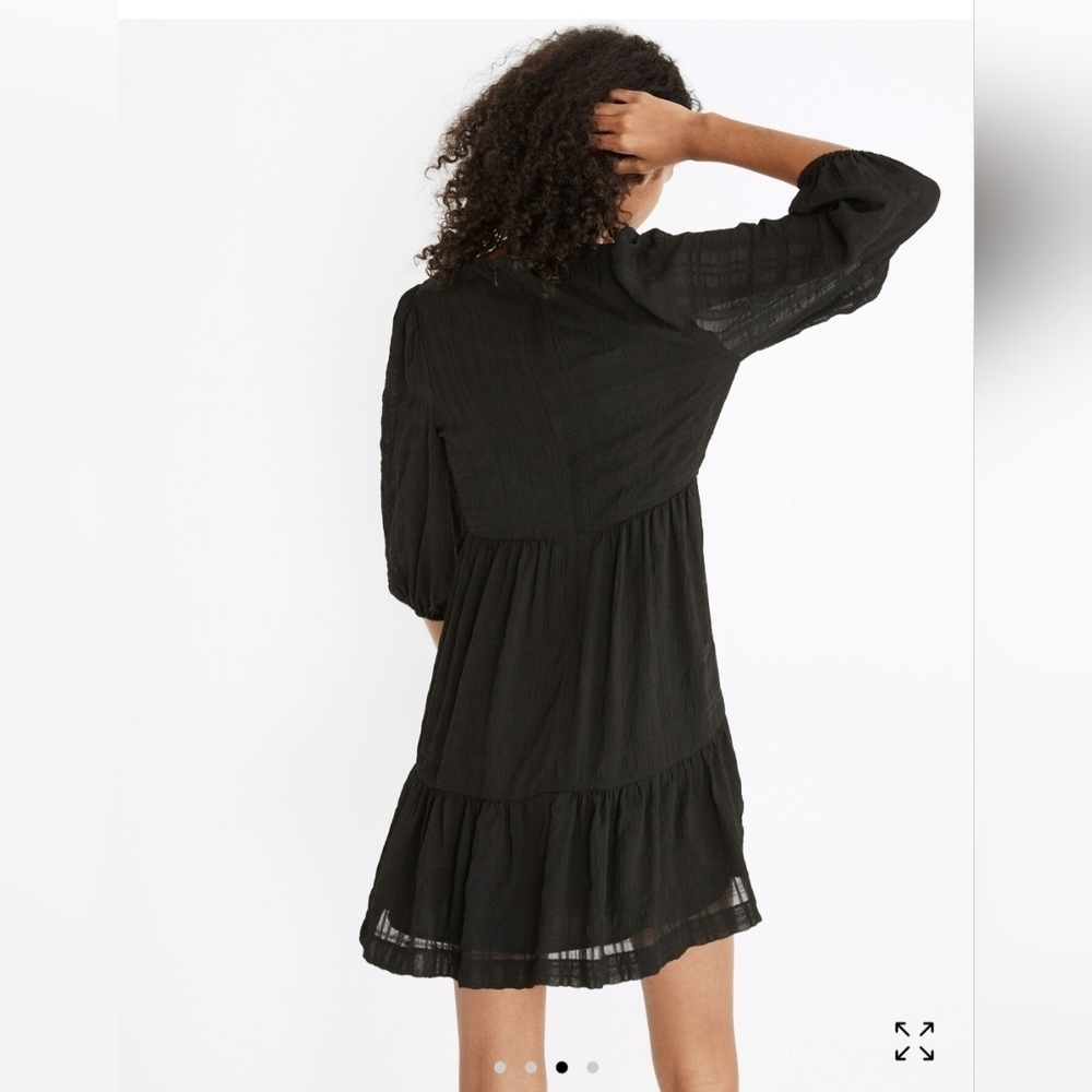 NWOT Madewell Black Puff Sleeve Ruffle Hem Mini Dress Size 4 - Picture 2 of 7